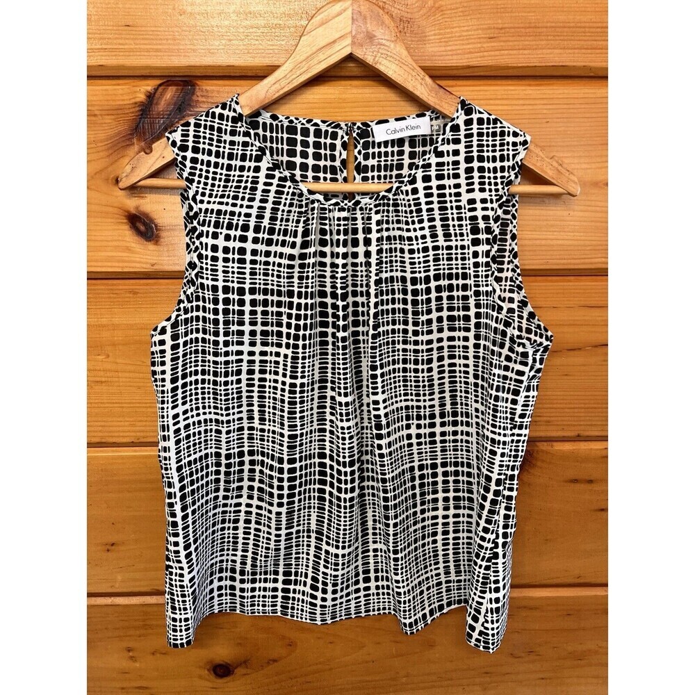 Calvin Klein  Womens SIZE PM Black And White Scoop Neck Sleeveless Blouse Shirt